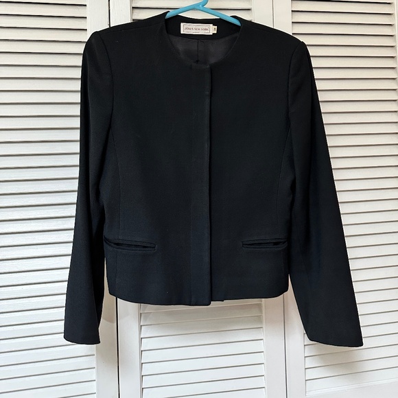 Vintage 90s Jones New York Wool Covered Button Black Jacket Small - Picture 2 of 12